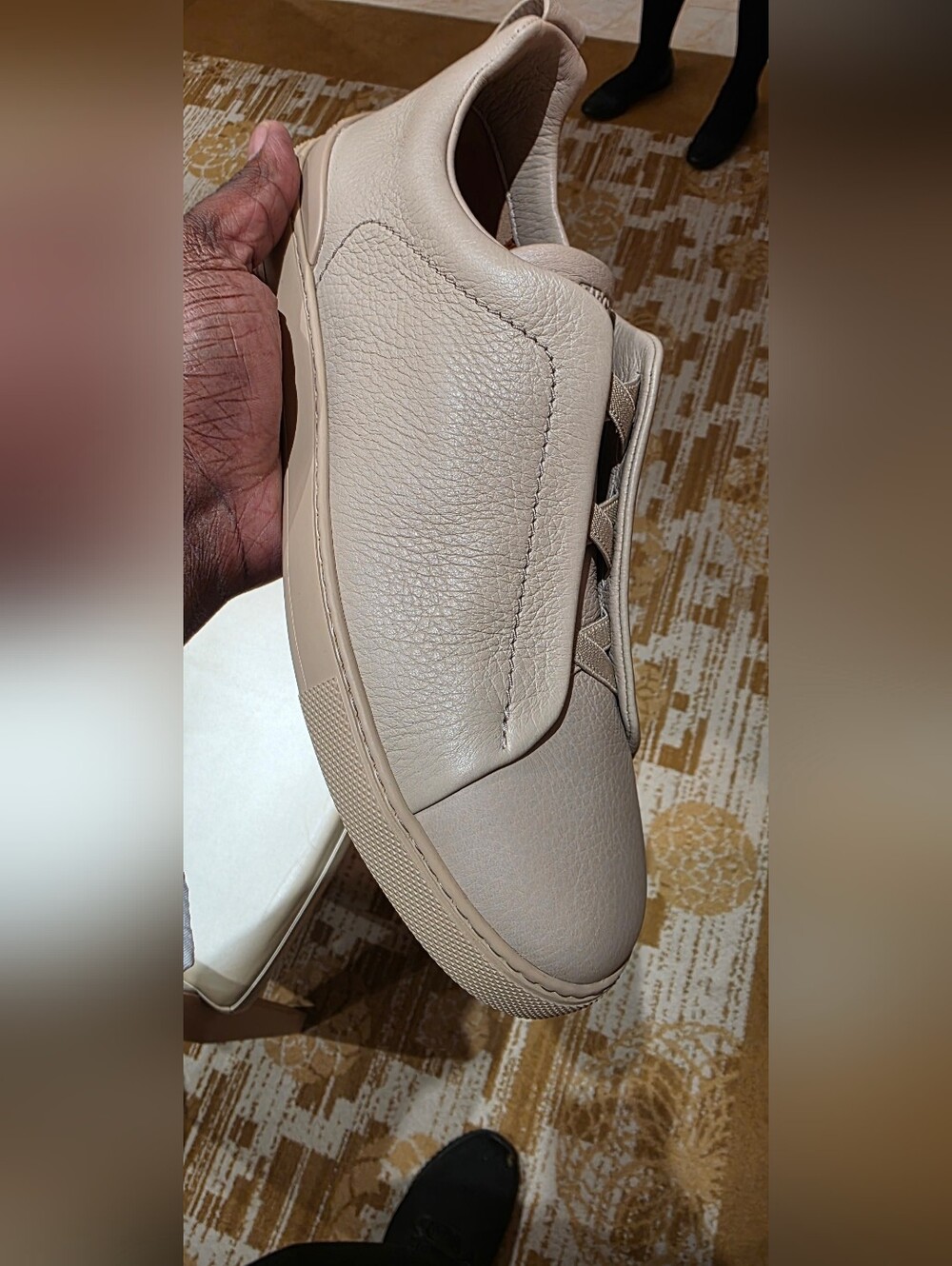ZEGNA 1190$ Triple Stitch Sneakers Sli Low-top, Beige Leather